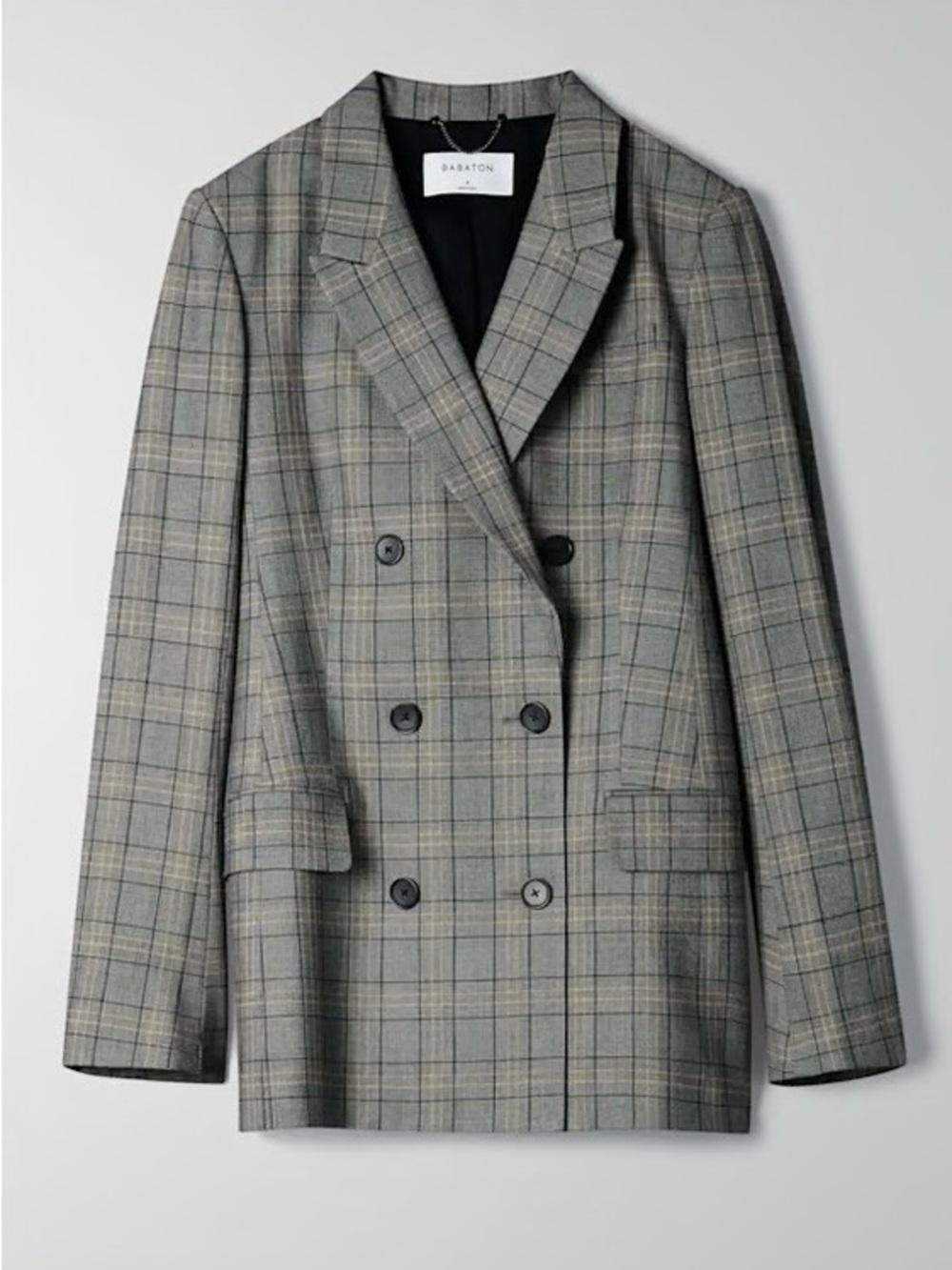 Babaton Samuel Gray Plaid Double-Breasted Blazer